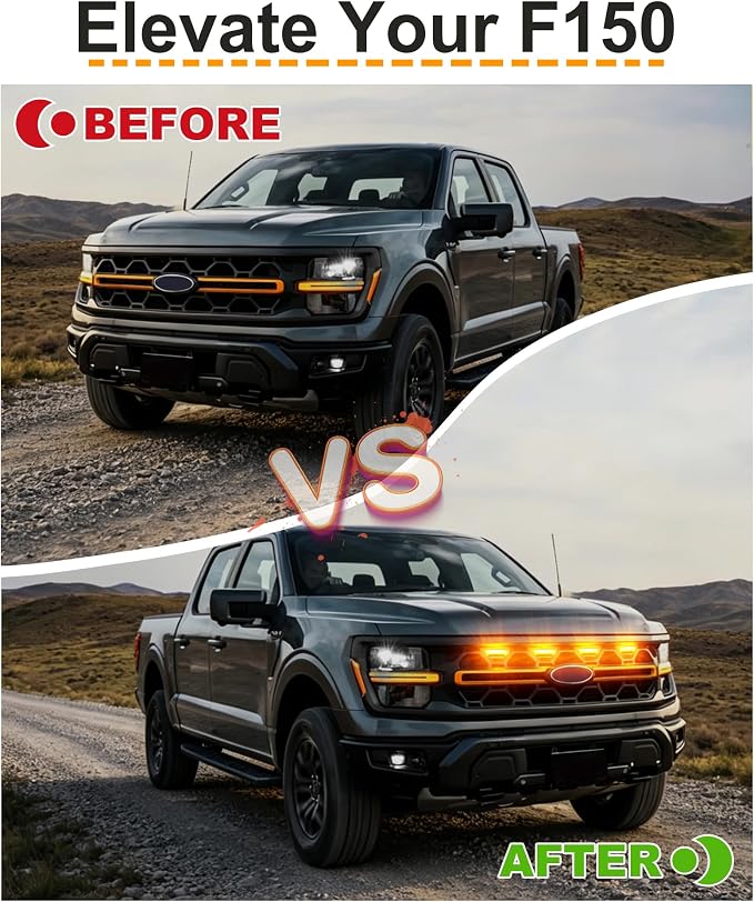 LED Grill Lights for Ford F150 2024-2026 Accessories Tremor Only, Amber | Direct-Snap F150 Front Grille Marker Lights, OEM-Style Fit, IP68 Waterproof, Raptor-Style Front-End Upgrade, Off-Road Ready