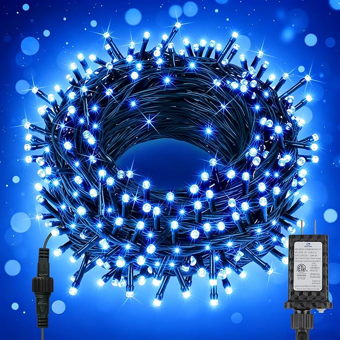 FairyGlim Christmas String Lights Plug in,33FT 100 LED String Lights with 8 Modes & Timer, Xmas Decorations for Trees Wreath, Outdoor Indoor Yard Garden Party Decor, Blue