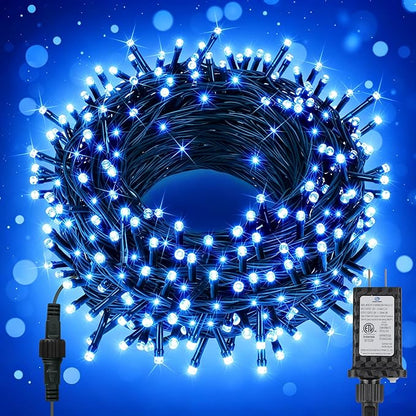 FairyGlim Christmas String Lights Plug in,33FT 100 LED String Lights with 8 Modes & Timer, Xmas Decorations for Trees Wreath, Outdoor Indoor Yard Garden Party Decor, Blue