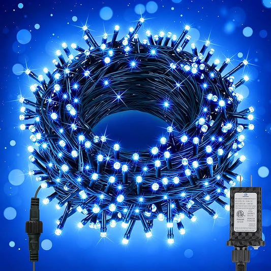 FairyGlim Christmas String Lights Plug in,33FT 100 LED String Lights with 8 Modes & Timer, Xmas Decorations for Trees Wreath, Outdoor Indoor Yard Garden Party Decor, Blue