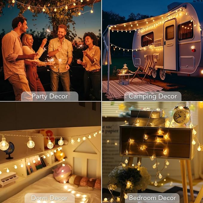 Metaku Globe Fairy Lights Battery Operated 33ft 80LED String Lights with Remote Waterproof Indoor Outdoor Hanging Decorative Christmas Lights for Home Party Patio Garden Wedding (Pack of 3)