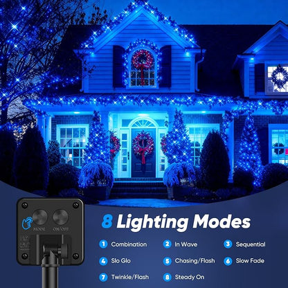 Solar String Lights for Outside, 2-Pack Total 92FT 240 LED Solar Powered Fairy Lights IP65 Waterproof, Outdoor String Light for Patio, Yard, Tree, Balcony, Garden Decorations, Blue
