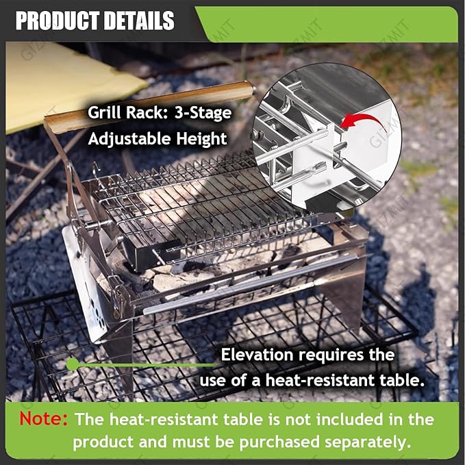 Flip Grill for BBQ, 360° Rotating Barbecue Grill, Stainless Steel Flipping Barbecue Grills, Grill Outdoor, Detachable Portable Charcoal Barbecue Grill for Picnic Yard Party