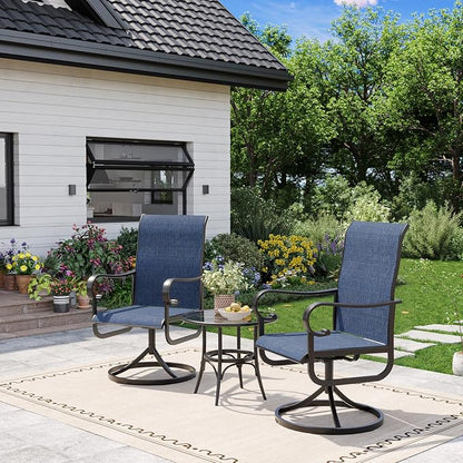GarveeLife Patio Swivel Chair Set of 4, All-Weather Outdoor Dining Chairs with High Back, Rocker-Swivel Combo Patio Chairs for Backyard Deck Poolside, Navy Blue