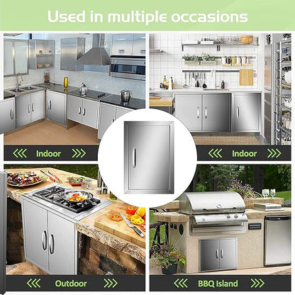 Outdoor Kitchen Door BBQ Access 20'' Wx27'' H Flush Mount Single Island Perfect for Grilling Station and Island, Silver