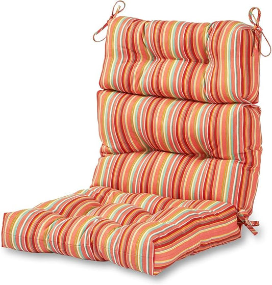 Outdoor Tufted High-Back Chair Cushions, One-Piece Hinged Seat and Back Design, Reversible with 4 Ties, Durable Polyester Fabric, Recycled Fiber Fill - Single, Watermelon Stripe