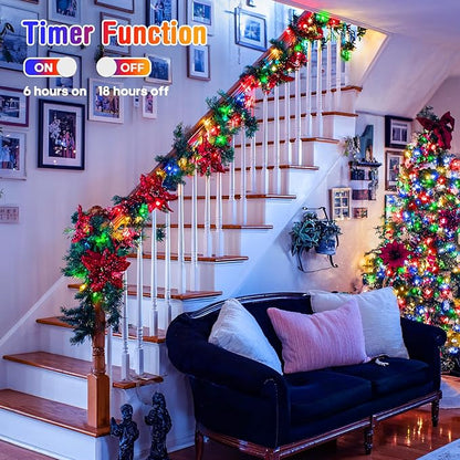 4 Pack Battery Operated Christmas Lights, 50 LEDs 16.5ft Multi Colored String Lights Outdoor Waterproof, Green Wire Battery Powered Twinkle Lights for Tree Wreath Christmas Decorations