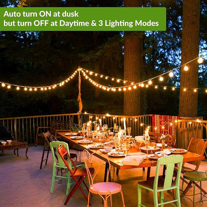34FT G40 Solar String Lights, Globe Outdoor String Lights with 15 E12 Waterproof LED Bulbs, 2700K Shatterproof Patio Lights, Solar Powered Hanging Lights