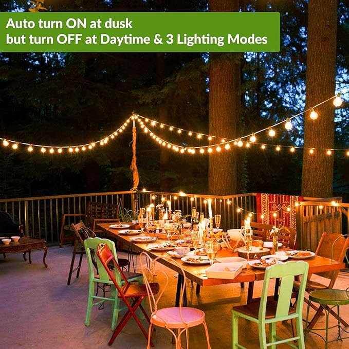 200FT（100FT*2） G40 Solar String Lights, Globe Outdoor String Lights with 72 E12 Waterproof LED Bulbs, 2700K Shatterproof Patio Lights, Solar Powered Hanging Lights