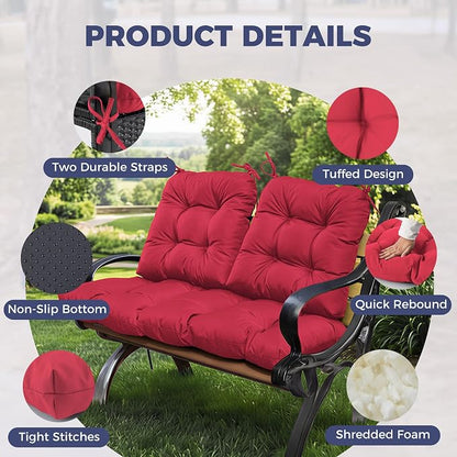 Wicker Chair Cushions of 3 Pieces, Waterproof Cushions for Patio Furniture, Tufted Wicker Outdoor Furniture Cushions, 1 Patio Loveseat Cushion and 2 U-Shaped Cushions, 44"x19"x5", Burgundy