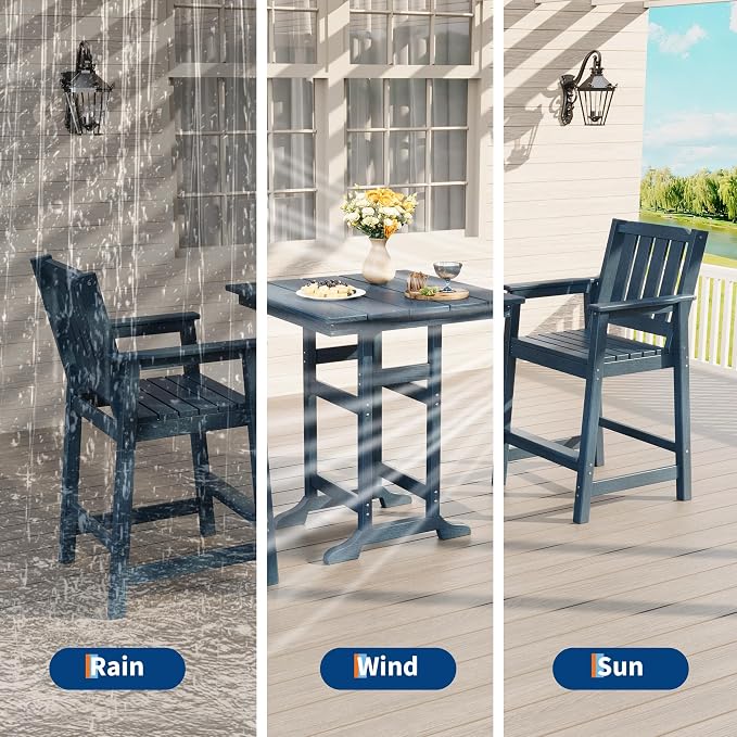 Garvee Outdoor Patio Bar Table for 2-4, All-Weather HDPE Bar Height Table with Umbrella Hole and Spacious Tabletop for Outside,Poolside, Backyard