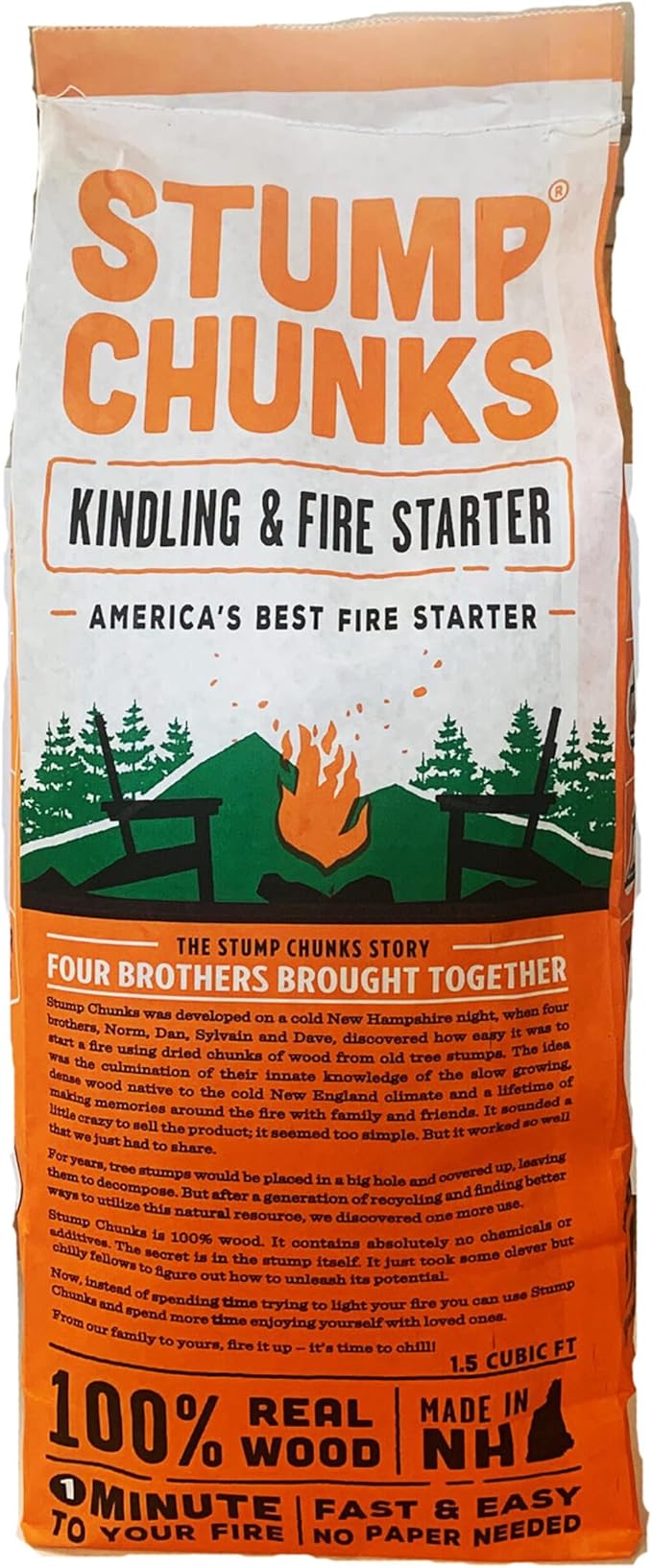 Stump Chunks: SC-15 1.5 Cu Ft Kindling & Fire Starter - Natural Fire Kindling Wood Sticks & Firewood Starter - Firestarter Sticks from Recycled Tree Stumps - Large Bag