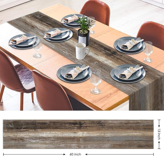 Emvency Farmhouse Table Runner, Abstract Grey and Dark Brown Art Painting for Kitchen Coffee Table Family Dinners Holiday Parties Wedding Events Decor(13x60 inch)