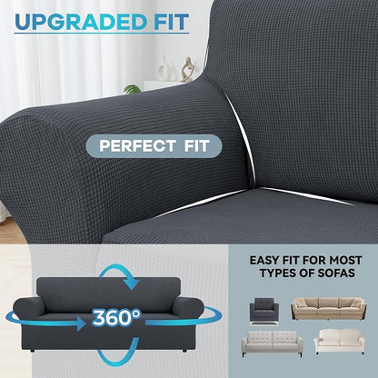 LURKA Stretch Couch Cover for Sofa, 1 Piece 3 Cushion Slipcover, Dark Grey | Soft Stretch Jacquard, Fits 78"-94" Sofas, Elastic Bottom for Secure Fit, Machine Washable, Pet & Kid Friendly