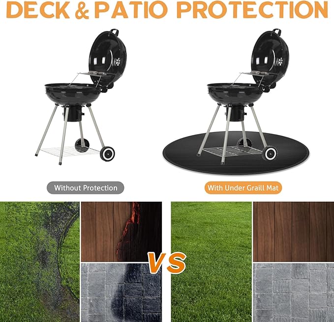 Cyfie 36 Inch Round Under Grill Mat for Outdoor BBQ, Heat Resistant Fireproof Mats for Fire Pit, Waterproof Oil-Proof Double-Sided Silicone Floor Pad Deck Fireplace Stove Patio Grass Protector