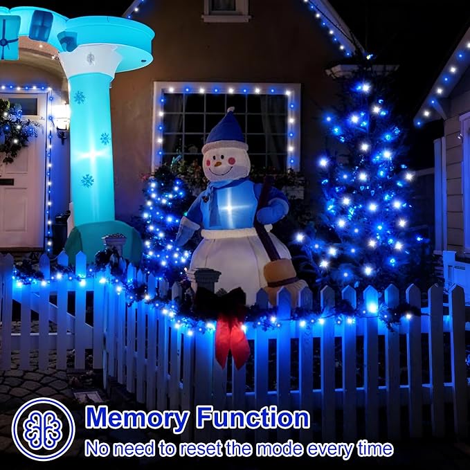 QITONG 2 Pack Blue and White Solar Christmas Lights, Each 66ft 200 LED Solar String Lights Outdoor Waterproof, 8 Modes Solar Twinkle Light for Outside