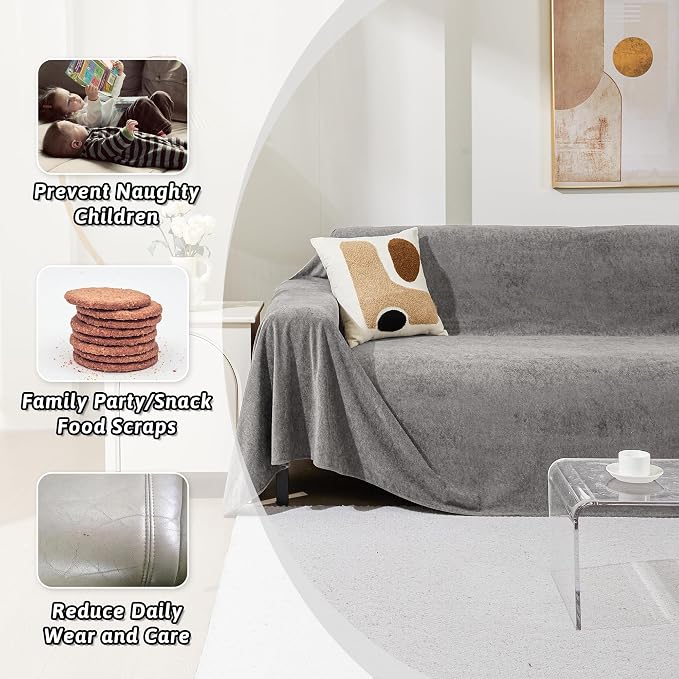 MEETSKY Couch Cover for 2 Cushion Sofa Washable, Cat Scratch Proof Sofa Covers, Furniture Protector Love Seat L Shape Soft Sectional Couch Covers for Dogs Pets, 71" x 102", Grey