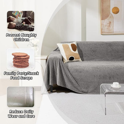 MEETSKY Couch Cover for 2 Cushion Sofa Washable, Cat Scratch Proof Sofa Covers, Furniture Protector Love Seat L Shape Soft Sectional Couch Covers for Dogs Pets, 71" x 102", Grey