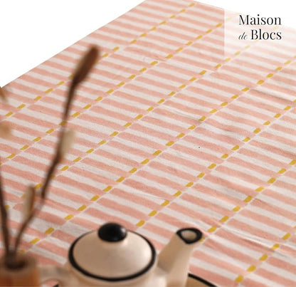 100% Cotton Hand Block Printed, Tablecloth for Kitchen, Dining, Table Cover for Parties, Chritmas, Weddings, Barbecues and Summer picnics Table Cloth (Pink)
