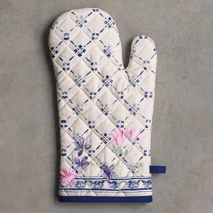 Maison d'Hermine Oven Gloves 100% Cotton Oven Mitt 7" x 13" with Loop Heat Resistant BBQ Cooking Gloves Baking Grilling Kitchen Hotel Home Farmhouse Spring Summer (Pack of 1, Faience)