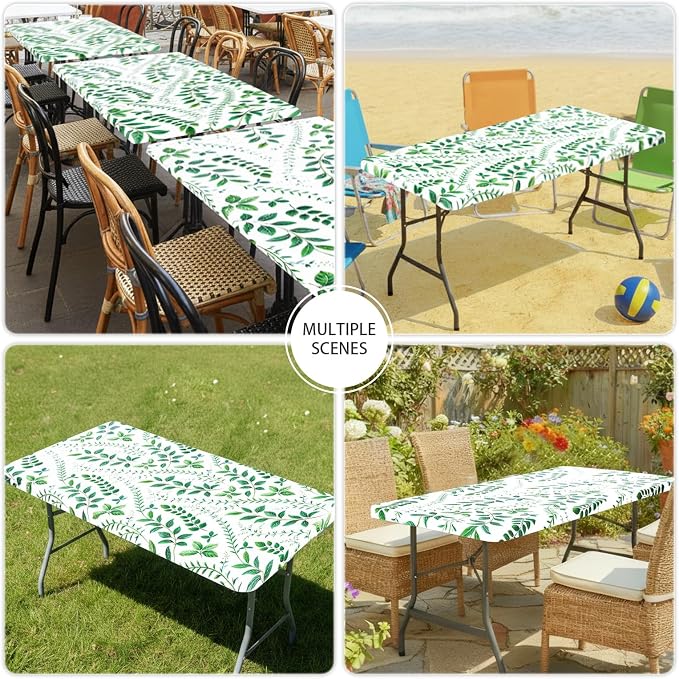 Smiry Spandex Fitted Tablecloth for 6 Foot Rectangle Tables, Washable Picnic Table Cover with Elastic, Stretch Reusable Table Cloth for Outdoor, Camping, Dining & Kitchen (Leaf, 30"x72")