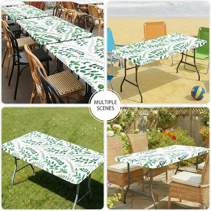 Smiry Spandex Fitted Tablecloth for 6 Foot Rectangle Tables, Washable Picnic Table Cover with Elastic, Stretch Reusable Table Cloth for Outdoor, Camping, Dining & Kitchen (Leaf, 30"x72")