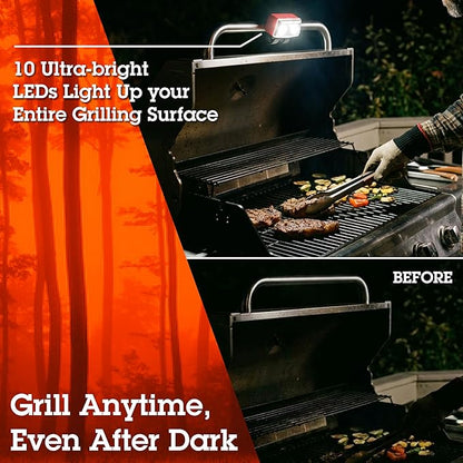 Camerons Rechargeable BBQ Grill Light - 10 Bright LED Bulbs, Adjustable Straps, Heat Resistant, Weatherproof, Long Lasting Battery