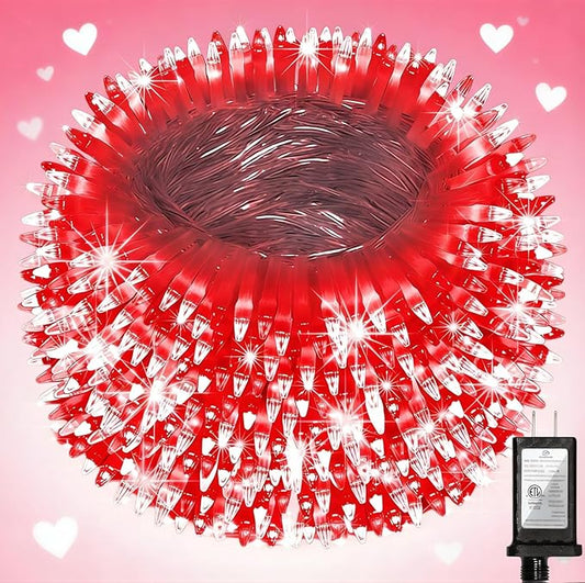 QUHUATU 300LED Valentine Lights, 75ft Indoor Outdoor Valentines Day Decorations with 12 Modes, Red Christmastree Lights with Timer Dimmable Connectable for Fence Garden Xmas Wedding Party Decor Red