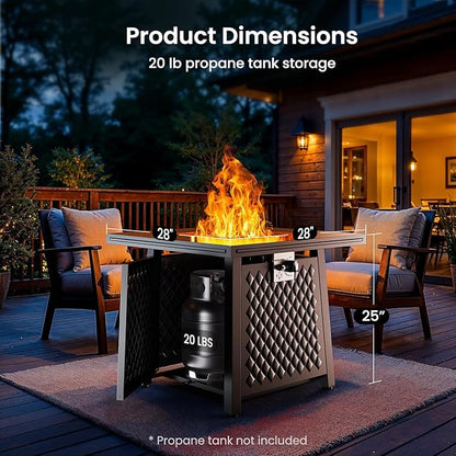 Ciays 32 Inch Propane Fire Pits,50,000 BTU Gas Fire Pit Table for Outsides with Steel Lid and Lava Rock, 2-in-1 Square Fire Table for Gatherings Parties on Patio Deck Garden Backyard, Black