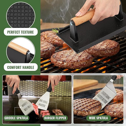 Boao Dad Gifts from Daughter Son for Father's Day Flat Top Grill Accessories with Enlarged Spatulas BBQ Apron and Carry Bag Dad Gifts for Father's Day, Birthday, Camp, Outdoor Grilling BBQ