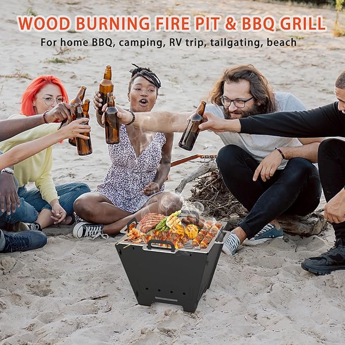 2 IN 1 BBQ Charcoal Grill & Fire Pit,15" Detachable Fire Pit, Portable Yakitori Hibachi Grill, Barbecue Stove for Camping Picnic Patio Backyard Tailgating, GS356