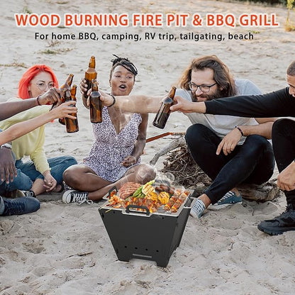 2 IN 1 BBQ Charcoal Grill & Fire Pit,15" Detachable Fire Pit, Portable Yakitori Hibachi Grill, Barbecue Stove for Camping Picnic Patio Backyard Tailgating, GS356