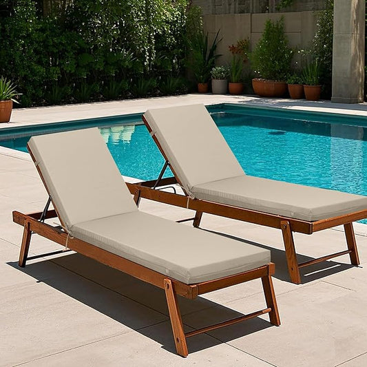 Only choice 2 PCS Set Outdoor Chaise Lounge Cushion, 75 x 24 in Lounge Chair Cushion Water Resistant Fabric for Lawn, Pool, Replacement Seat Cushion for Patio (Khaki)