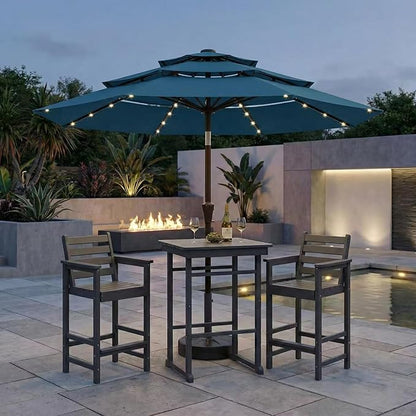 Kingdura 10ft 3-Tier Patio Umbrella with Solar Lights, Table Umbrella Outdoor Patio with Easy Crank & Tilt, 8 Sturdy Ribs, UV Protection, 32 LED Lights for Deck, Poolside, Market (Lake blue)