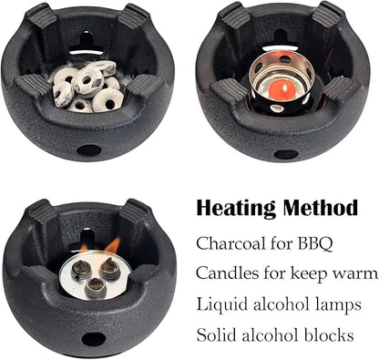 Yakitori Grill, Aluminium Alloy Small and Lightweight BBQ Stove, Japanese Portable Charcoal Barbecue Yakiniku for Household or Outdoor, Teapot Warmer, Tea Stove with Trivet and Stainless Steel Mesh