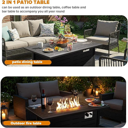 Xbeauty Propane Fire Pit Table, 42" Outdoors Gas Fire Pit Table, 50,000 BTU Auto-Ignition Fire Tables with Lid, Outside Garden Backyard Deck Patio (Square)
