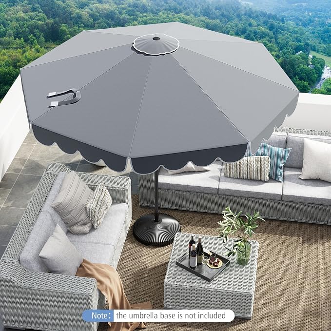 Tangkula 10 FT Patio Umbrella, 2-Tiers Scalloped Outdoor Table Market Umbrella with Tilt Adjustment, Crank, 8 Sturdy Ribs for Pool, Deck, Backyard (Gray)