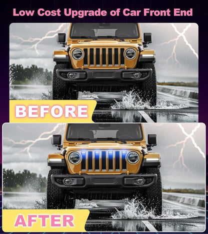 LED Grill Lights for Jeep Wrangler JL JLU Accessories 2018-2023, RGB | Direct-Snap Front Grille LED Accent Marker Lights, IP68 Waterproof, Enhanced Night Visibility, Raptor-Style Exterior Lighting