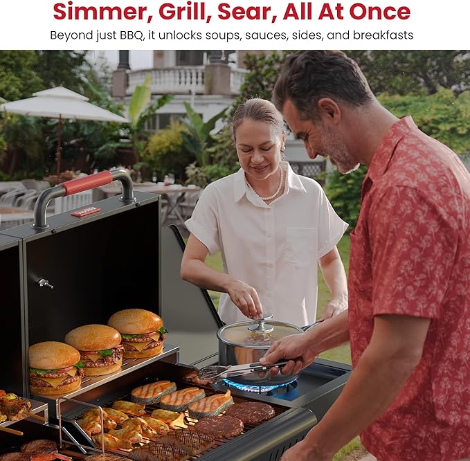 LAUDLIFE Gas and Charcoal Grill Combo with Side Burner, 3 Burners Propane BBQ Grill, 748 SQ.IN Cooking Space, Non-Stick Enamel Coating Grates, Heavy-Duty Stand for Backyard & Outdoor Barbecue