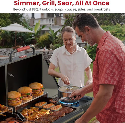 LAUDLIFE Gas and Charcoal Grill Combo with Side Burner, 3 Burners Propane BBQ Grill, 748 SQ.IN Cooking Space, Non-Stick Enamel Coating Grates, Heavy-Duty Stand for Backyard & Outdoor Barbecue