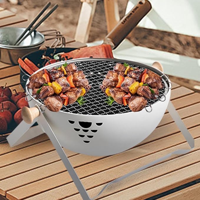BBQ Grill Charcoal - Foldable Portable Small Stove - Barbeque Grill with Anti-Scalding Handle | for Outdoor Garden Table Travel Picnic Pan-Fried Meat Tea Brewing Hot Pot Cooking