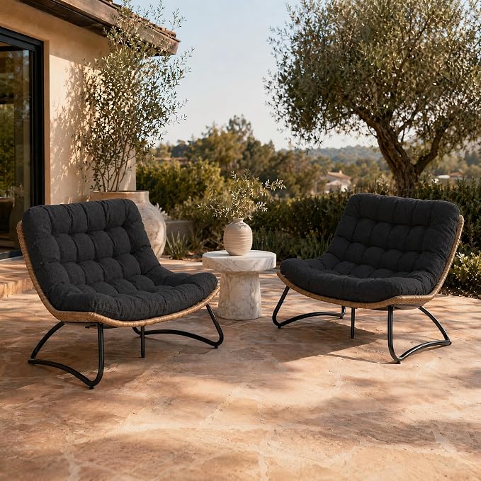 Outdoor Loveseat 2-Seat Wicker Rattan Boho Patio Sofa Black 2PC | 53"x36"x30", 13" seat height. 4" thick cushions, 1000lb cap. All-weather PE rattan, rust-proof frame. Black, 2PC.