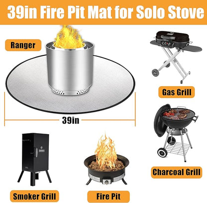 TOHONFOO 5-Layer Round Fire Pit Mat 39in Compatible with Solo Stove Ranger Fire Pit, Easy to Clean Under Grill Mats for Outdoor Grill to Protect The Deck, Patio, Pavers