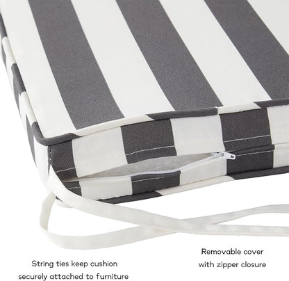 Outdoor 18 inch Square Patio Dining Chair Pads – Comfortable Fiber-Filled Seat Cushions with Ties, Reversible Polyester Fabric - Canopy Stripe Gray, Set of 4