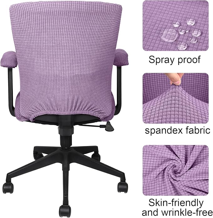 Tallew 4 Pcs Office Chair Covers Stretchable Armrest Seat,XL,Lilac Purple | Universal Fit Office Desk Chairs, Protective Seat Backrest Slipcovers, Stretchable Prevent Wear, Easy Install for Rotating