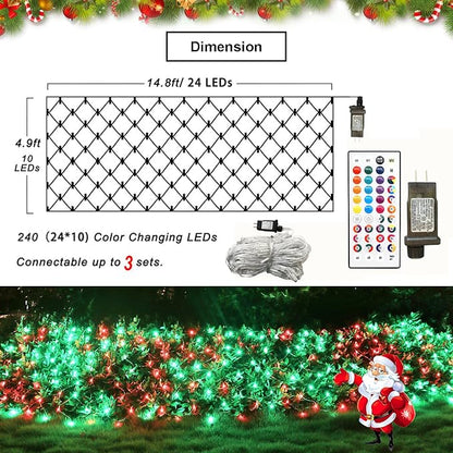 Lovelite 240 LED Net Lights, Color Changing Halloween Net Lights Outdoor Clear Wire, 14.8ft x 5ft Connectable Purple Orange Mesh Lights for Bushes Christmas Halloween Holiday Wedding Party Decor