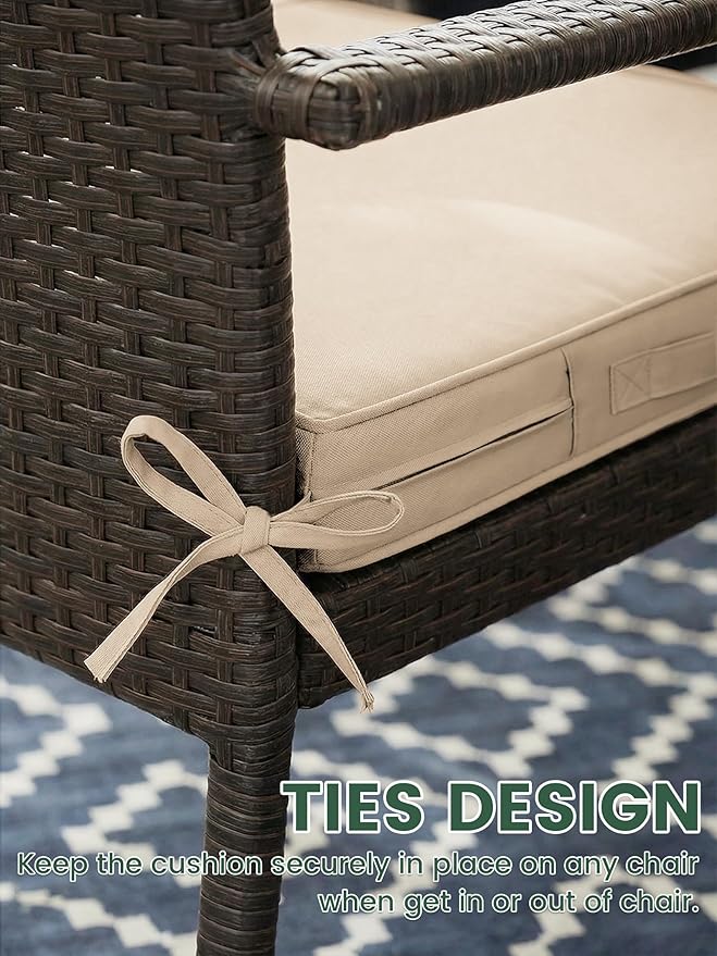 Outdoor Chair Cushion 17 x 16 x 3 Inches Patio Furniture Outdoor Waterproof Seat Cushion, Patio Chair Cushion with Handles and Ties, Square Dining Chair Cushion Set of 2, Sand
