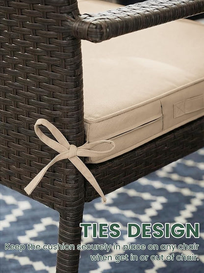 Outdoor Chair Cushion 17 x 16 x 3 Inches Patio Furniture Outdoor Waterproof Seat Cushion, Patio Chair Cushion with Handles and Ties, Square Dining Chair Cushion Set of 2, Sand