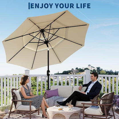 Garvee patio Umbrella with Solar Lights, Outdoor Table Umbrella with 8 Durable Ribs, Tilt & Crank Mechanism, Waterproof & UV Protection for Garden, Backyard, Poolside,