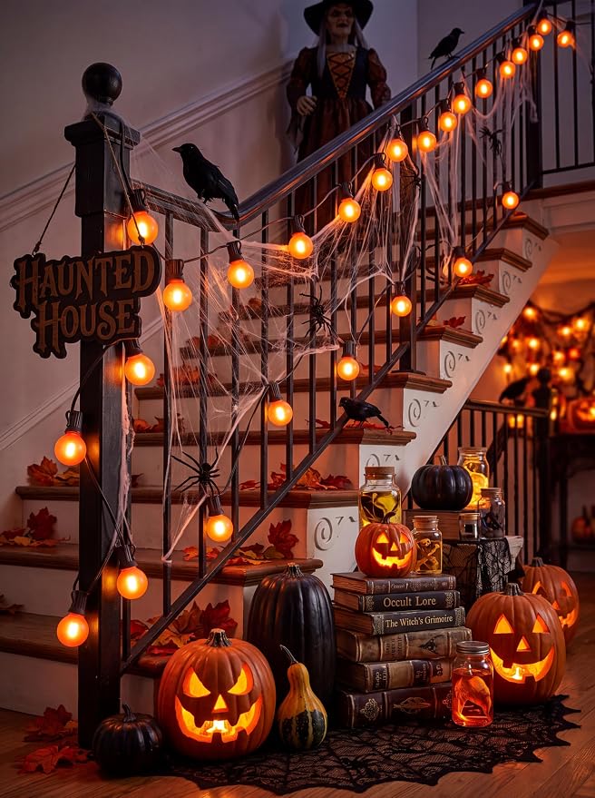 50FT Halloween Orange G40 LED Outdoor String Lights Plug in, 25 Globe Bulbs | Waterproof Patio Lights, Connectable Halloween Decorative Outdoor Lights for Party, Porch, Garden, Yard, Balcony, Backyard